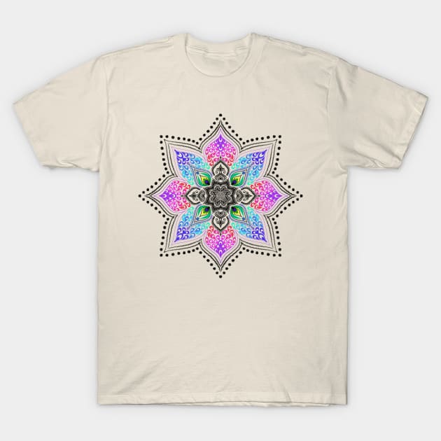 Peacock Mandala kaleidoscope zentangle pattern T-Shirt by Starlight Tales